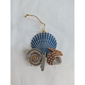 Seashells on Shore Metal Christmas Ornament ChemArt 2012 Blue Pink Gold